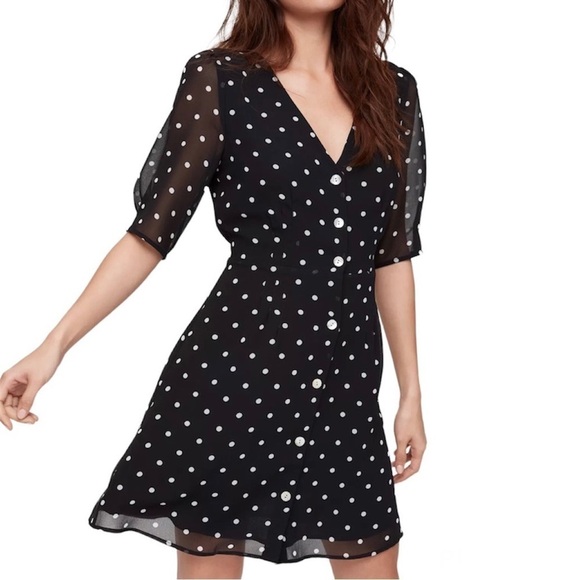 Aritzia Wilfred Button-Front Dress Black & White Polka Dot Sz 0 - Picture 16 of 16